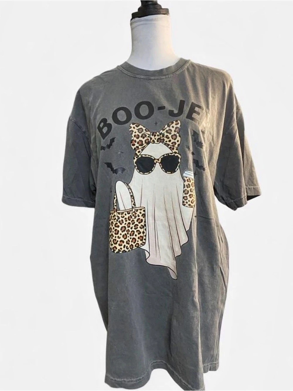Comfort Colors Boo-Jee Ghost Graphic Tee XL Gray & Brown